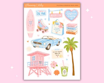 California Dreaming Large Deco Planner Stickers | California Journal Stickers | Beach Sticker Sheet | Memory Planning Stickers