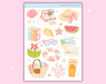 Summer Memories Large Deco Planner Stickers | Summer Journal Stickers | Beach Vacation Sticker Sheet | Memory Planning Stickers