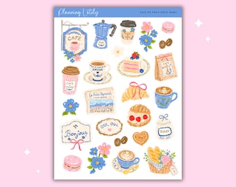 Cafe de Paris Deco Planner Stickers | Paris Cafe Journal Stickers | Coffee & Bakery Sticker Sheet | Memory Planning Stickers
