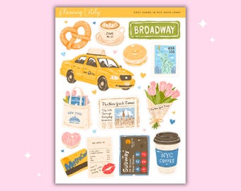Cosy Chaos in NYC Large Deco Planner Stickers | New York Journal Stickers | Coffee & City Life Sticker Sheet | Memory Planning Stickers