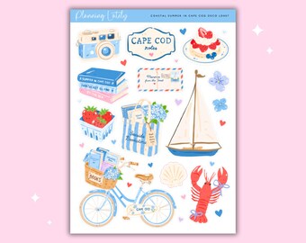 Coastal Summer in Cape Cod Large Deco Planner Stickers | Cape Cod Journal Stickers | Coastal Sticker Sheet | Memory Planning Stickers