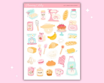Let's Bake Deco Planner Stickers | Baking Journal Stickers | Cute Baking Sticker Sheet | Memory Planning Stickers