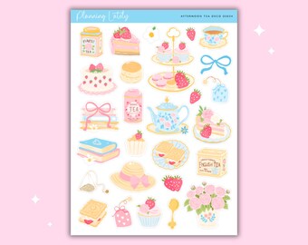 Afternoon Tea Deco Planner Stickers | Tea Party Journal Stickers | Cute Tea Time Sticker Sheet | Memory Planning Stickers