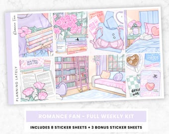Romance Fan Full Weekly Sticker Kit | Vertical Planner Stickers | Memory Planning Stickers