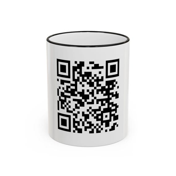 QR Code Mug | Accent Rim and Handle Ceramic Coffee Cup, 11oz or 15oz