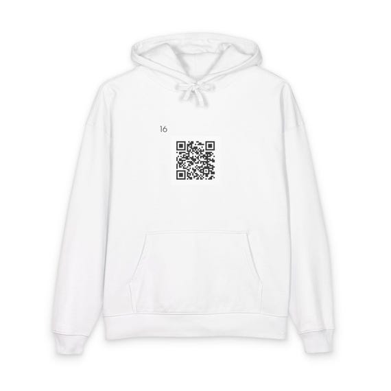 QR Code Hoodie | White Pullover with Center Chest QR Design