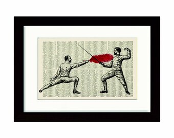 Fencers con plumas me tickle Impresión divertida en la página upcycled de 1870
