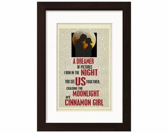 Neil Young Cinnamon Girl Song Lyrics print on upcycled Vintage Page mixed media  digital