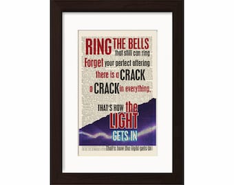 Leonard Cohen Anthem song lyric Print on upcycled Vintage 1890's Encyclopedia Page