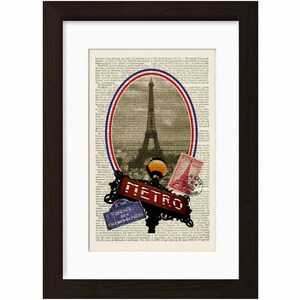 Eiffel Tower Champs Elysees Old Paris Metro Sign Print su French English Dictionary Page mixed media digital