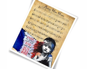 Les Misérables Song Bring Him Home Noten mit Victor Hugo Zitat Mixed Media 10 x 8 drucken