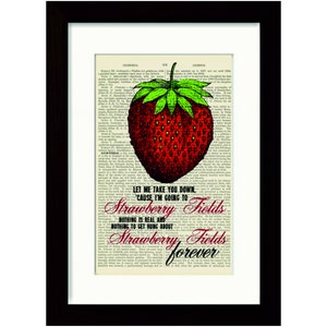 The Beatles Strawberry Fields Forever Song Lyrics print on upcycled Vintage Page  mixed media digital