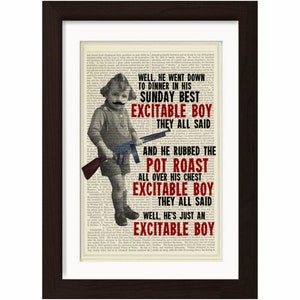 Warren Zevon Excitable Boy song lyric Print on upcycled Vintage Page mixed media  digital
