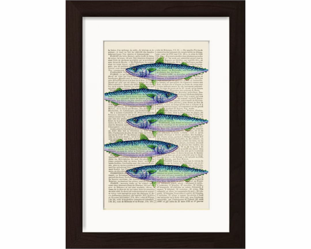 Mackerel 5 Altered Art Print on Vintage Repurposed Dictionary Page Etsy