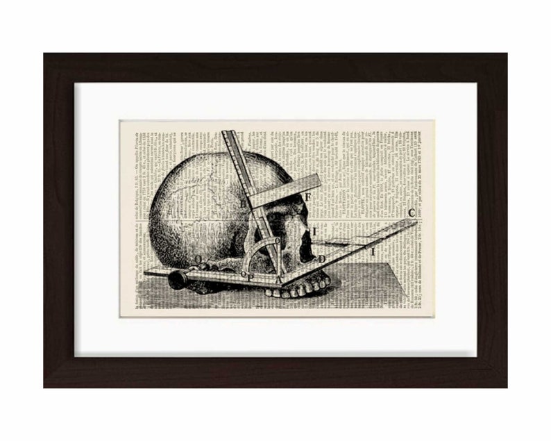 1870s antique craniometer and goniometer Landscape Print on vintage upcycled page mixed media digital image 1