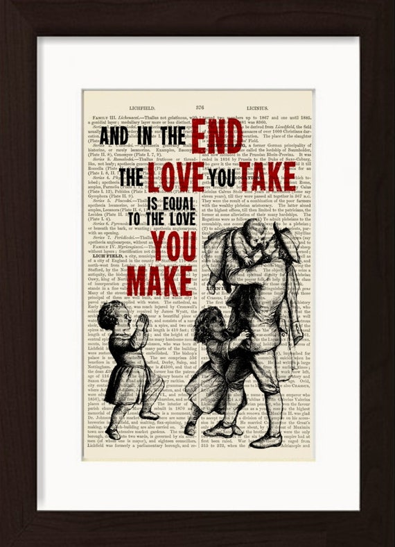 The Beatles Two Of Us Vintage Heart Song Lyric Wall Art Print