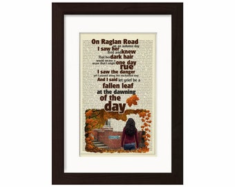 Patrick Kavanagh and The Dubliners Raglan Road Print on upcycled Vintage Page