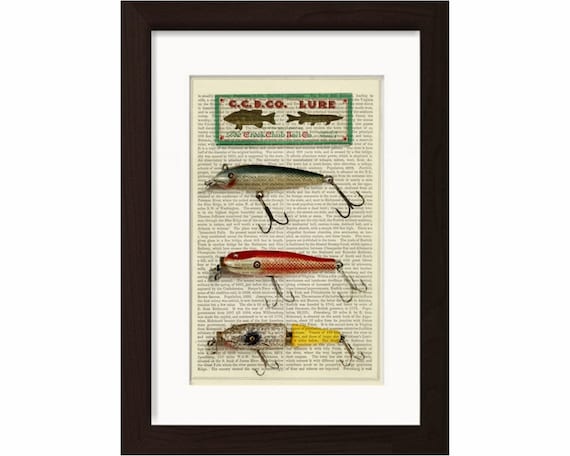 Creek Chub Bait Company Vintage Fishing Lure Print on Repurposed Vintage  1870's Dictionary Page Mixed Media Art -  Canada