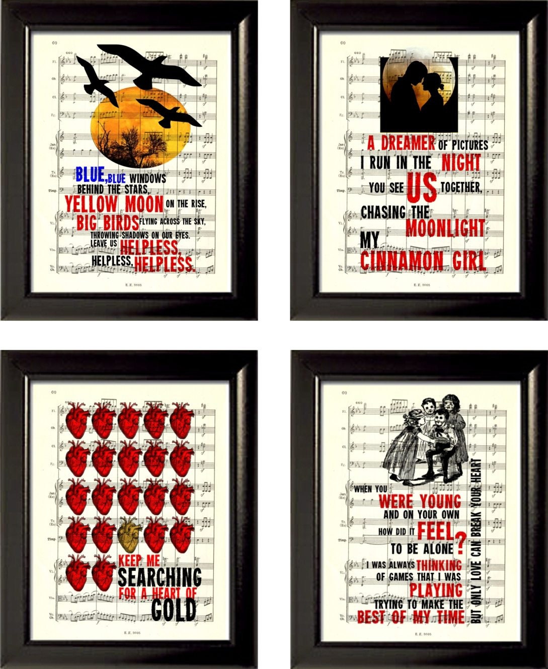 Neil Young Crazy Horse Set of 4 Song Lyric Prints on Sheet