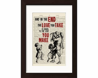 The Beatles And In The END canción lírica Impresión en upcycled Vintage Page impresión digital de medios mixtos