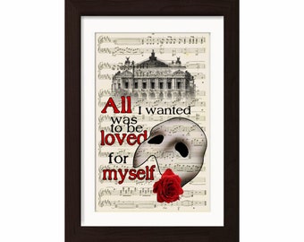 Phantom of the Opera Paris Opera House Quote on upcycled random 1920's vintage music sheet print
