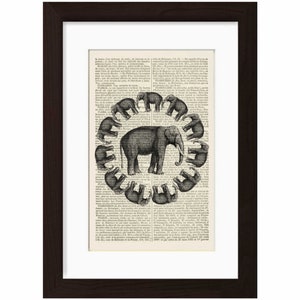 Elephant Circle print on vintage upcycled French English dictionary page mixed media digital image 1