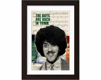 Phil Lynott Thin Lizzy Irish Flag The Boys Are Back In Town Print on upcycled music sheet page