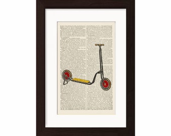 Kiddie vintage scooter  print on upcycled antique book  Page
