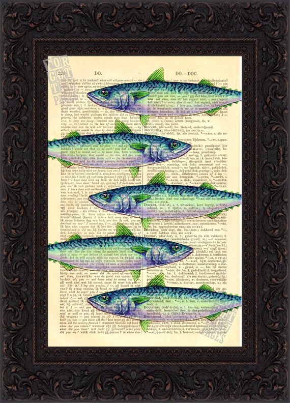 Mackerel 5 Altered Art Print on Vintage Repurposed Dictionary Etsy