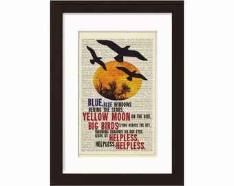 Neil Young Helpless canción lírica Impresión en upcycled Vintage Page medios mixtos digital