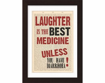 Lachen ist die beste Medizin, es sei denn, Druck auf umfunktioniertEn Vintage Wörterbuch Seite Mischtechnik Typografie Kunst Haus und Leben