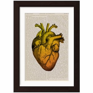 Amber Heart Print on upcycled 1870's encyclopedia Page image 1