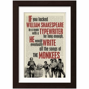 Fun Twist on Shakespeare Monkey theorem print on vintage (1880&#39;s) upcycled Dictionary Encyclopedia book page