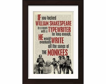 Fun Twist on Shakespeare Monkey theorem print on vintage (1880's) upcycled Dictionary Encyclopedia book page