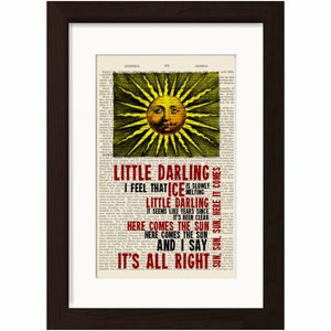The Beatles Here Comes The Sun Song Lyrics print on upcycled Vintage Page