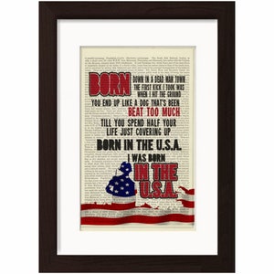 Bruce Springsteen Born In The USA song lyric Print on upcycled Vintage Page mixed media digital image 1