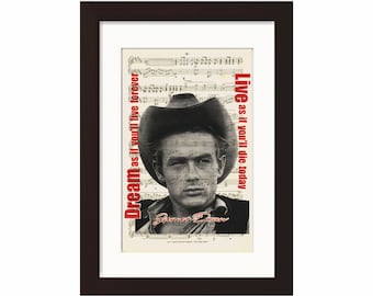 James Dean quote on upcycled 1920's music sheet print mixed media digital page Rebel Without a Cause