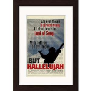Leonard Cohen Hallelujah 2  song lyric Print on upcycled  1890&#39;s Encyclopedia Page