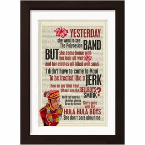 Warren Zevon Hula Hula Boys song lyric Print on upcycled Vintage dictionary  Page mixed media art