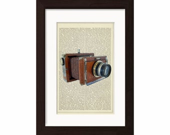 Antique Classic Wooden Camera Print on upcycled Book Page