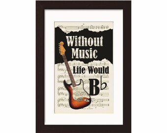 Music Lovers Guitarra eléctrica sin música vida sería plana -Mixed Media reciclado 1920's Vintage sheet Music page