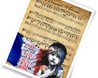 Les Misérables Song I dreamed a dream Sheet Music  with Victor Hugo Quote  mixed media 10 x 8  print