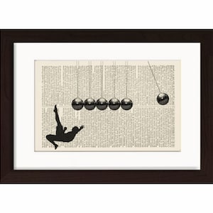 Footballer Kicking  Perpetual Motion Pendulum Print on vintage Upcycled  Dictionary Page