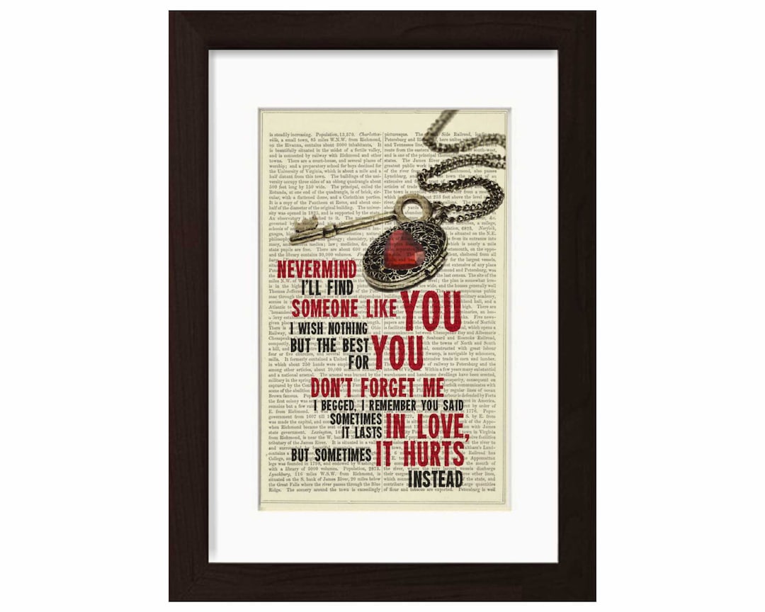 Adele Someone Like You Song Lyrics Print on Upcycled Vintage Page Mixed ...