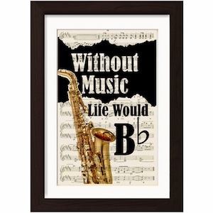 Muziekliefhebbers Saxofoon Sax Jazz Orchestra Without Music Life zou plat -Mixed Media Recycled 1920's Vintage Sheet Music pagina