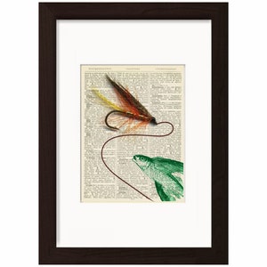 Vissen Fly en vliegende Vis Print op Vintage Repurposed Dictionary Pagina mixed media digitaal