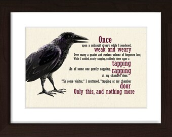 Edgar Allan Poe el cuervo impresión en upcycled Vintage Page medios mixtos digital