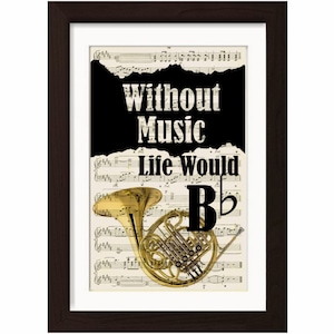 Muziekliefhebbers Franse Hoorn zonder muziek leven zou plat -Mixed Media Gerecycled 1920's Vintage Sheet Music pagina