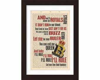 Lorde Royals Canción Letras imprimir en upcycled Vintage Diccionario Página de medios mixtos diccionario digital Impresión Enciclopedia