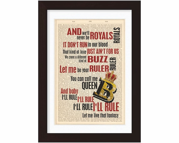 Lorde Royals Song Lyrics Print On Upcycled Vintage Dictionary Etsy